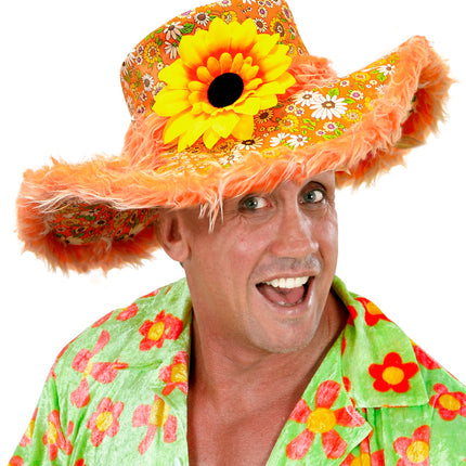 Widmann SRL Hawaii hoed oranje met bloemen
