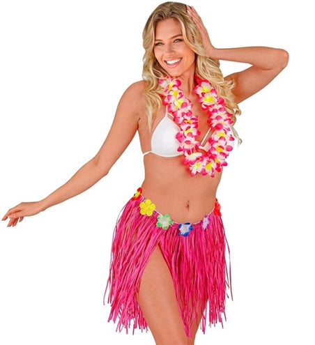 Widmann SRL Hawaiirokje roze met bloemenriem 40cm Sophie