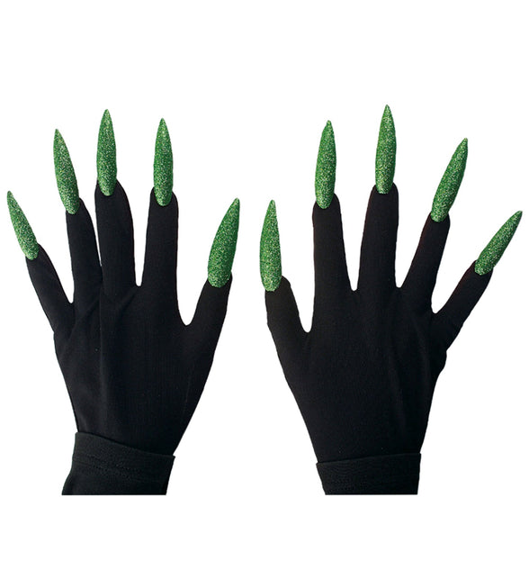 Widmann SRL Heksen handschoenen zwart met groene nagels
