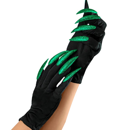 Widmann SRL Heksen handschoenen zwart met groene nagels