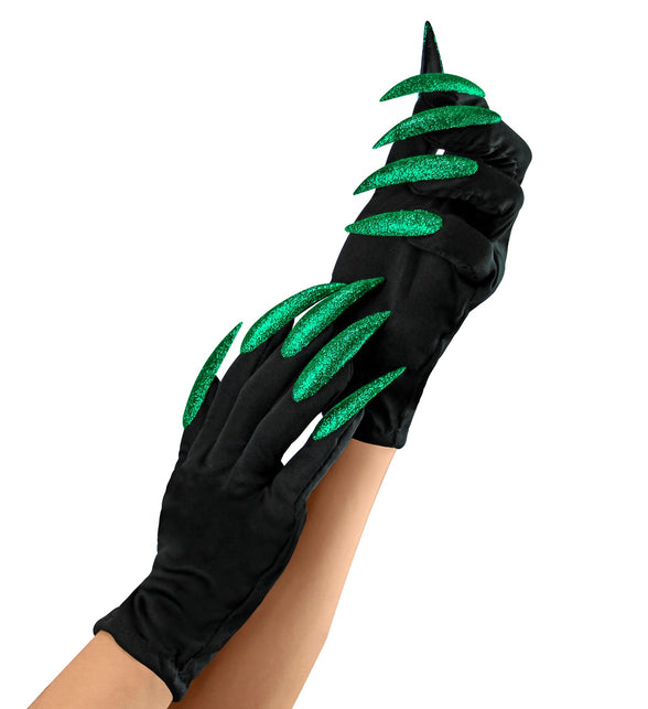 Widmann SRL Heksen handschoenen zwart met groene nagels