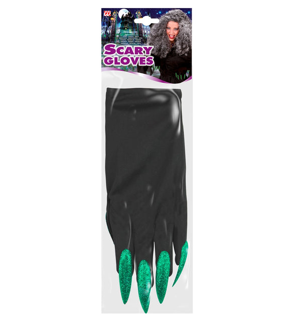 Widmann SRL Heksen handschoenen zwart met groene nagels