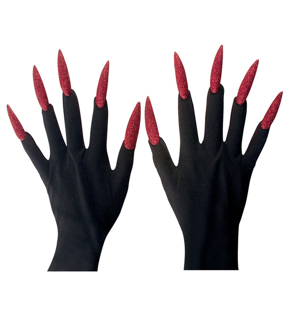 Widmann SRL Heksen handschoenen zwart met rode nagels