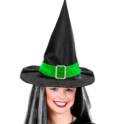 Widmann SRL Heksen hoed kind met groene riem
