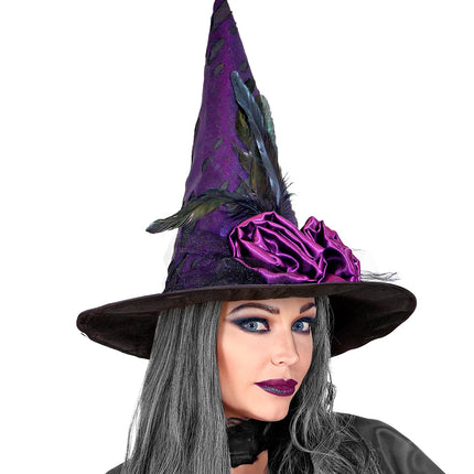 Widmann SRL Heksenhoed met bloemen en veren