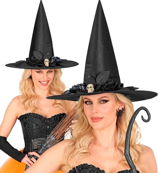 Widmann SRL Heksenhoed met schedel, strik, bloemen Zoë