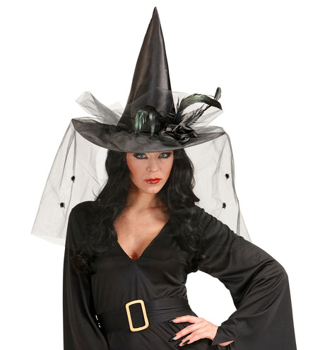 Widmann SRL Heksenhoed Met Tulle Bloem En Veren