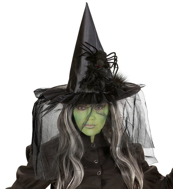 Widmann SRL Heksenhoed met voile en spin