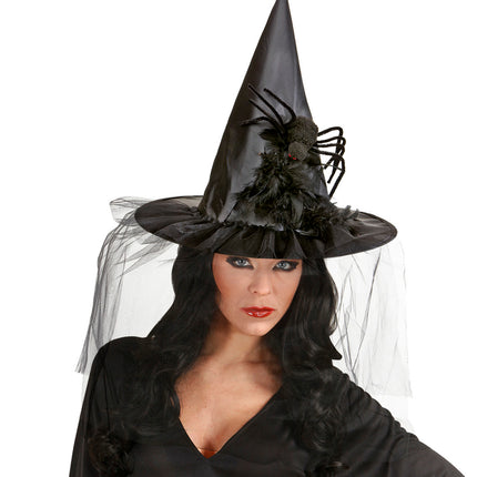 Widmann SRL Heksenhoed met voile en spin