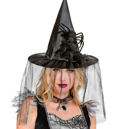 Widmann SRL Heksenhoed met voile en spin