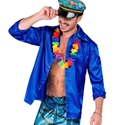 Widmann SRL Heren jaren 70 disco blouse blauw