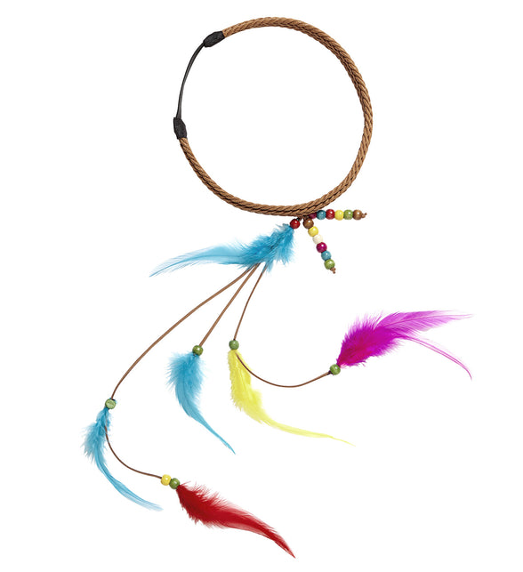 Widmann SRL Hippie hoofdband met veertjes en steentjes
