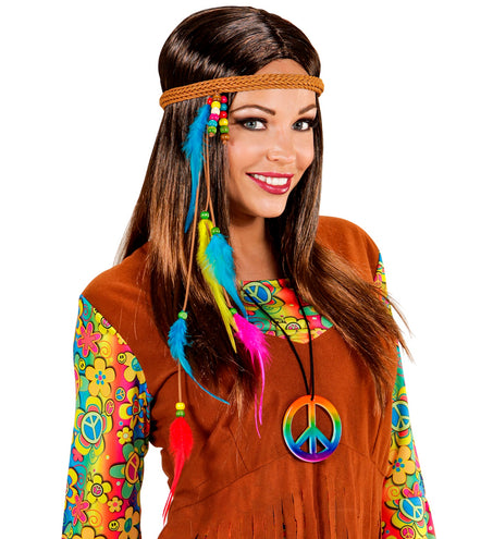 Widmann SRL Hippie hoofdband met veertjes en steentjes