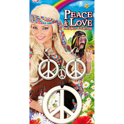 Widmann SRL Hippie ketting en oorbellen Peace
