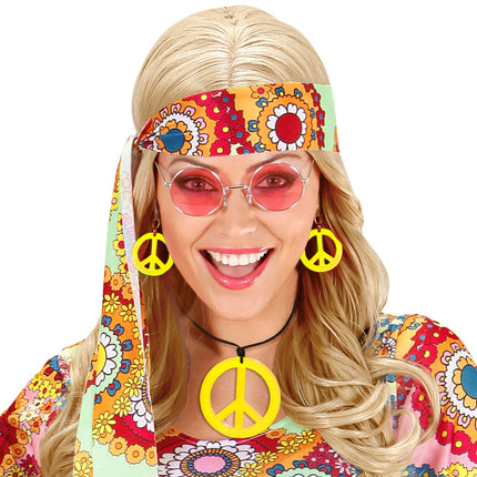 Widmann SRL Hippie Peace ketting en oorbellen geel