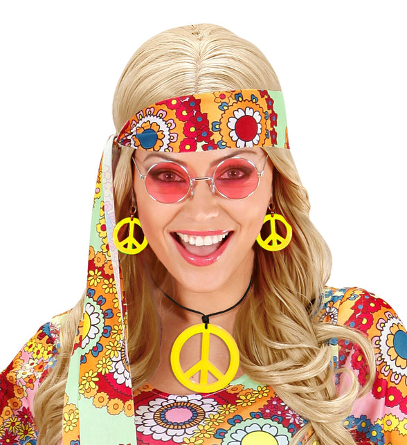 Widmann SRL Hippie Peace ketting en oorbellen geel