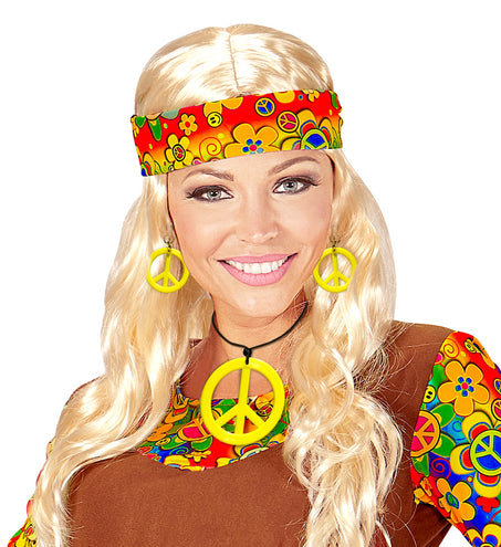 Widmann SRL Hippie Peace ketting en oorbellen geel