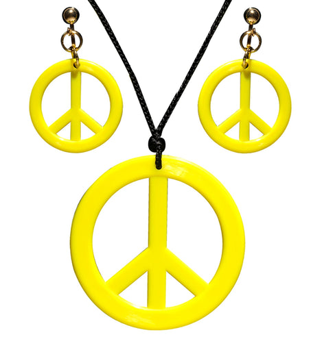 Widmann SRL Hippie Peace ketting en oorbellen geel
