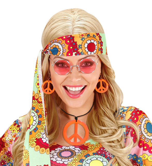 Widmann SRL Hippie Peace ketting en oorbellen oranje