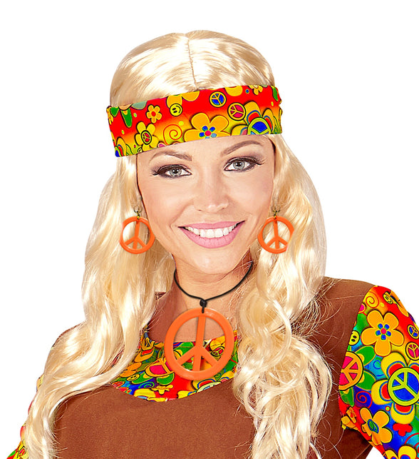 Widmann SRL Hippie Peace ketting en oorbellen oranje
