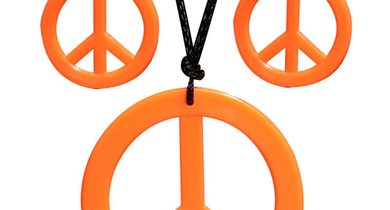Widmann SRL Hippie Peace ketting en oorbellen oranje