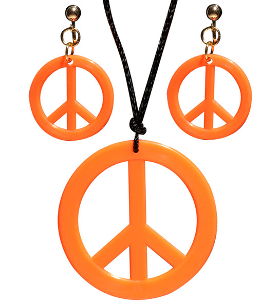 Widmann SRL Hippie Peace ketting en oorbellen oranje