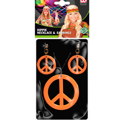 Widmann SRL Hippie Peace ketting en oorbellen oranje