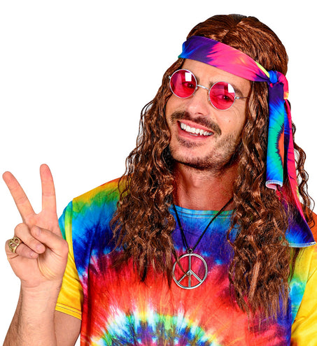 Widmann SRL Hippie pruik bruin haren met hoofdband