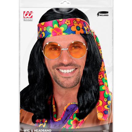 Widmann SRL Hippie pruik John Lennon zwart