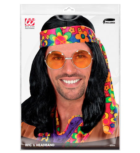 Widmann SRL Hippie pruik John Lennon zwart