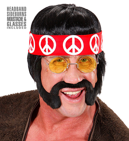 Widmann SRL Hippie pruik met hoofdband en snor
