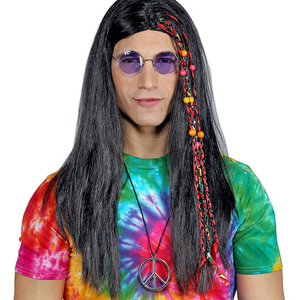 Widmann SRL Hippie pruik met kraaltjes en staartjes