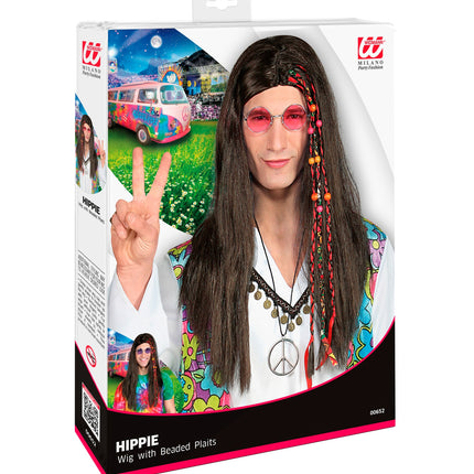 Widmann SRL Hippie pruik met kraaltjes en staartjes