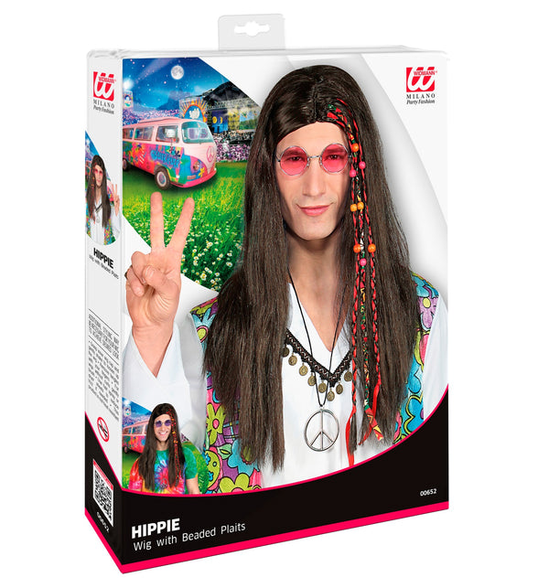 Widmann SRL Hippie pruik met kraaltjes en staartjes