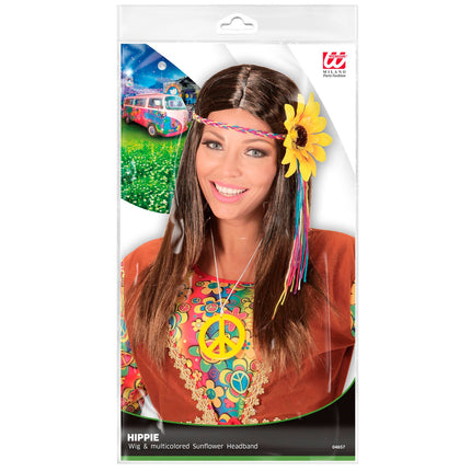 Widmann SRL Hippie pruik met zonnebloem haarband