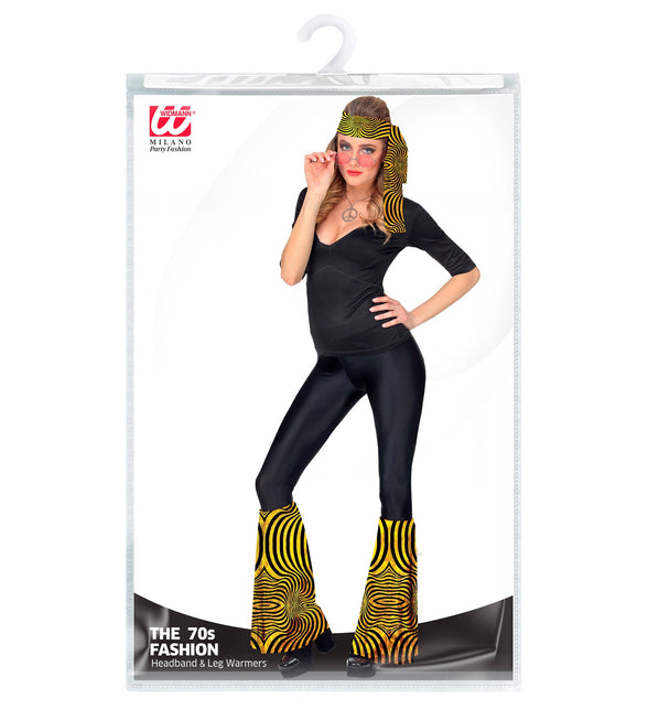 Widmann SRL Hippie verkleedset disco goud met beenwarmers en hoofdband