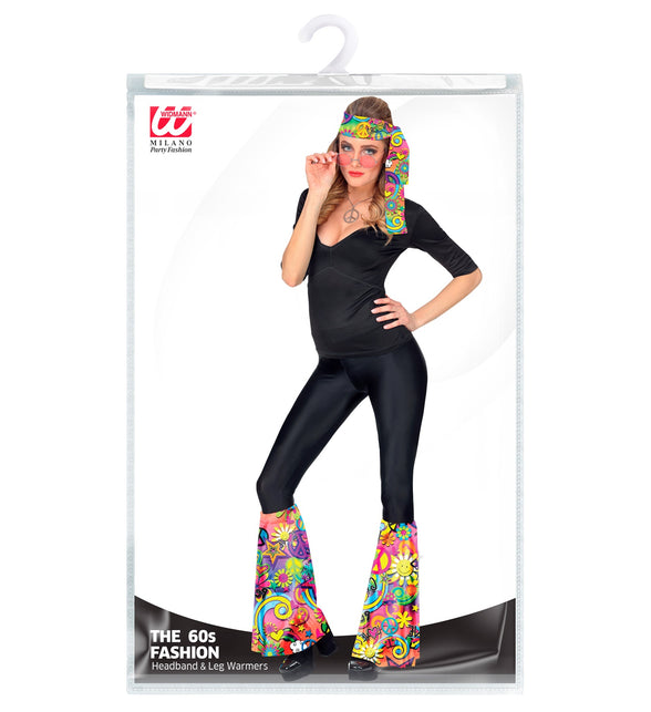 Widmann SRL Hippie verkleedset jaren 70 flower power met hoofdband en beenwarmers
