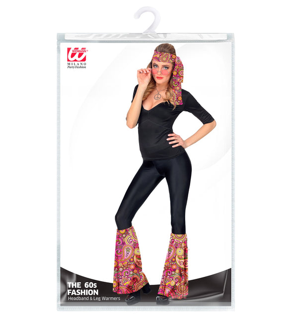 Widmann SRL Hippie verkleedset paisley roze met beenwarmers en hoofdband