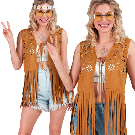 Widmann SRL Hippie vest met franjes licht bruin