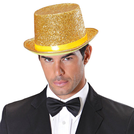 Widmann SRL Hoge hoed goud glitter lurex