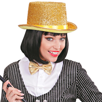 Widmann SRL Hoge hoed goud glitter lurex