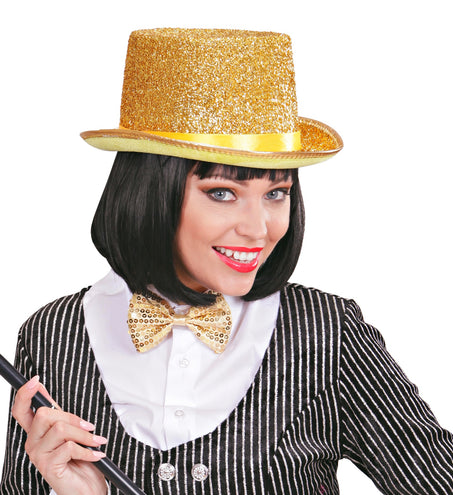 Widmann SRL Hoge hoed goud glitter lurex
