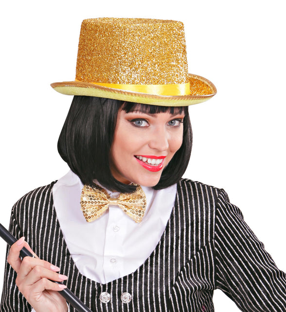 Widmann SRL Hoge hoed goud glitter lurex