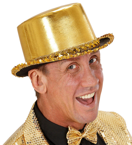 Widmann SRL Hoge hoed goud met pailletten beslag