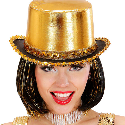 Widmann SRL Hoge hoed goud met pailletten beslag
