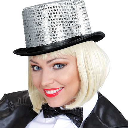 Widmann SRL hoge hoed pailletten zilver