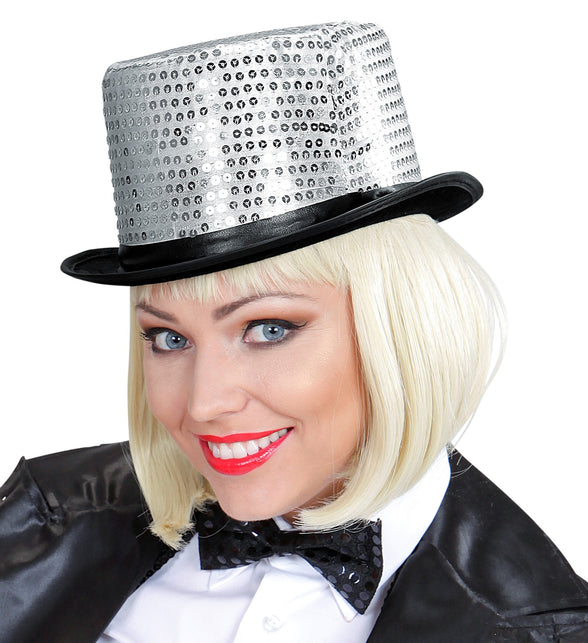Widmann SRL hoge hoed pailletten zilver