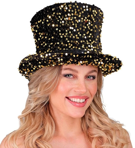 Widmann SRL Hoge hoed pailletten zwart/goud Luuk top kwaliteit