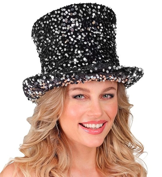 Widmann SRL Hoge hoed pailletten zwart/zilver Thijs top kwaliteit