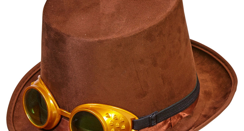 Widmann SRL Hoge hoed steampunk bruin met stofbril